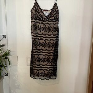 Black Lace Slip Dress over Nude Lining